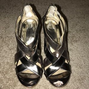Dark silver shiny heels, worn twice only